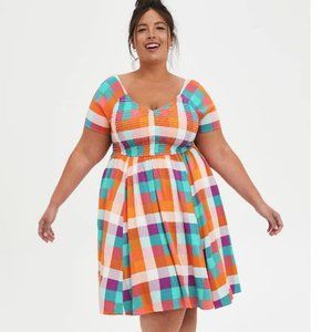 Torrid Multi-Plaid Challis Smocked Skater Dress 1
